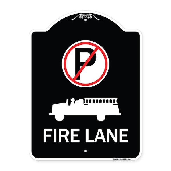 Signmission Fire Lane W/ No Parking& Graphic Heavy-Gauge Aluminum Architectural Sign, 24" x 18", BW-1824-24017 A-DES-BW-1824-24017 - main